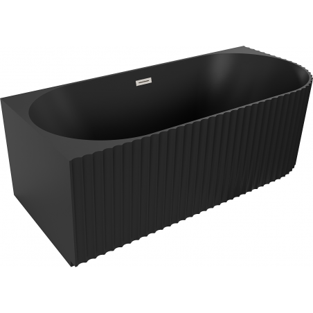 Mexen Gia freistehende Eckbadewanne geriffelt links 170 x 80 cm, schwarz matt, Überlauf gebürstetes Nickel - 52701708071L-97