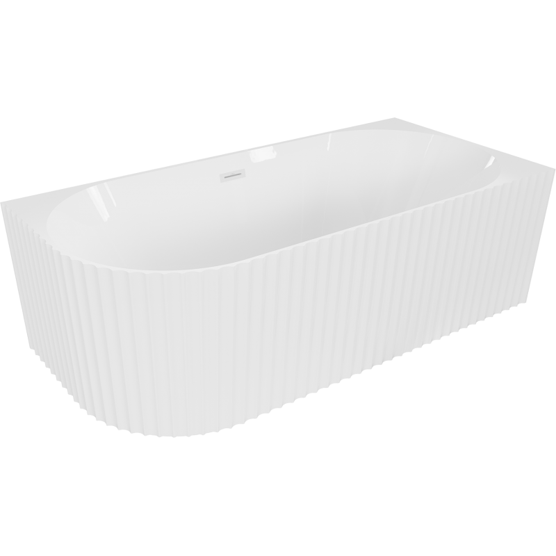 Mexen Gia freistehende Eckbadewanne rechts geriffelt 150 x 75 cm, weiß glänzend, weißer Überlauf - 52701507500P-20