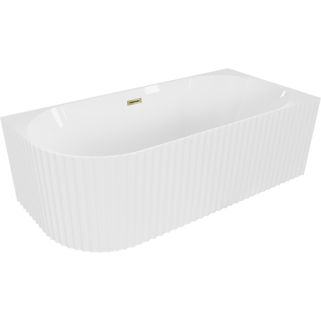 Mexen Gia freistehende Eckbadewanne gerillt rechts 150 x 75 cm, weiß glänzend, Überlauf gold - 52701507500P-50