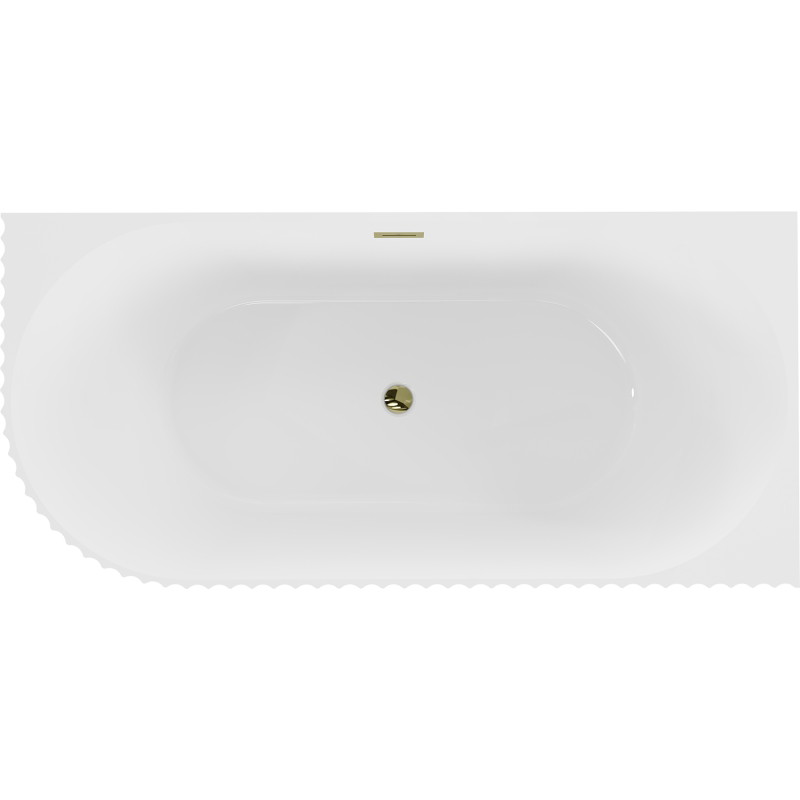 Mexen Gia freieckige, geriffelte rechte freistehende Badewanne 150 x 75 cm, weiß glänzend, goldener Überlauf
