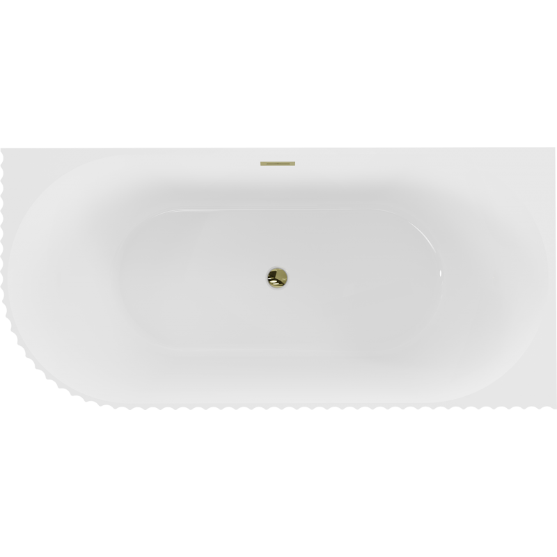 Mexen Gia freistehende Eckbadewanne gerillt rechts 150 x 75 cm, weiß glänzend, Überlauf gold - 52701507500P-50