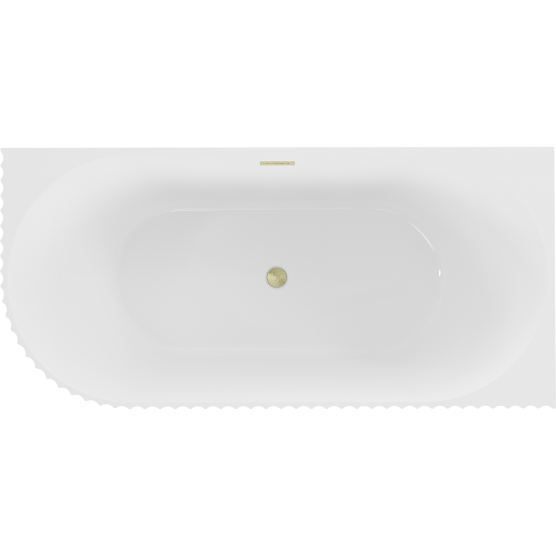 Mexen Gia freistehende Eckbadewanne, geriffelt, rechts 150 x 75 cm, weiß glänzend, Überlauf gold gebürstet - 52701507500P-55