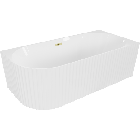 Mexen Gia freistehende Eckbadewanne, geriffelt, rechts 150 x 75 cm, weiß glänzend, Überlauf gold gebürstet - 52701507500P-55