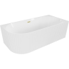 Mexen Gia freistehende Eckbadewanne, geriffelt, rechts 150 x 75 cm, weiß glänzend, Überlauf gold gebürstet - 52701507500P-55