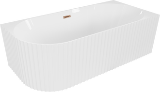 Mexen Gia freistehende Eckbadewanne gerieft rechts 150 x 75 cm, weiße Glanz, Überlauf Roségold - 52701507500P-60