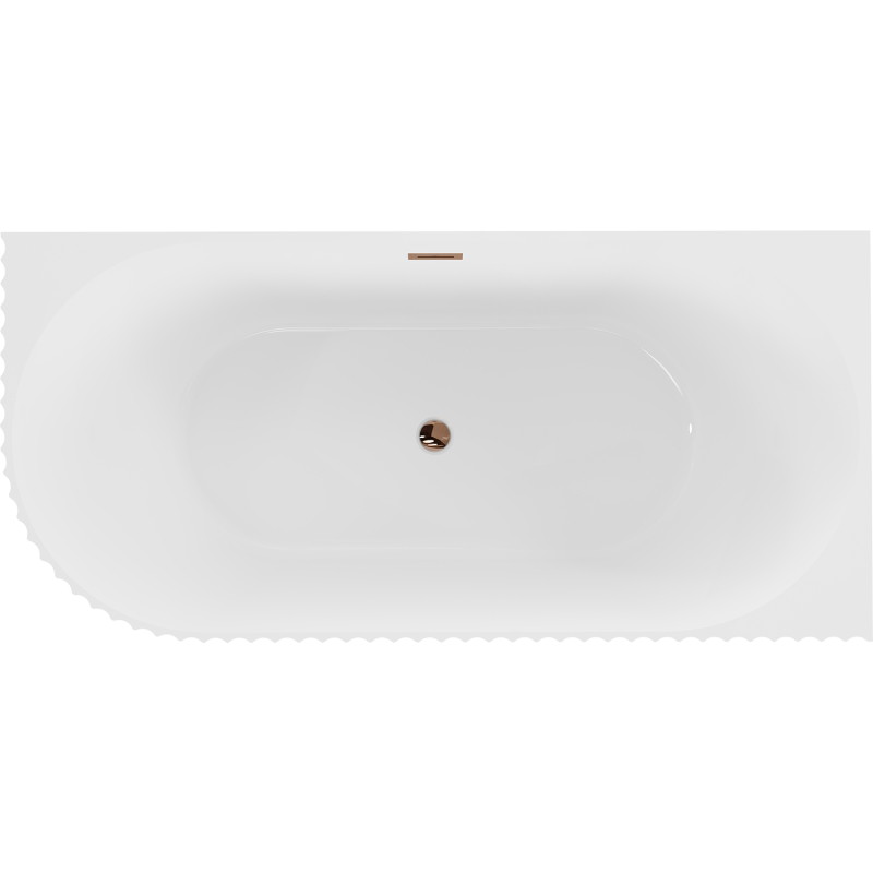 Mexen Gia freistehende Eckbadewanne geriffelt rechts 150 x 75 cm, weiß glänzend, Überlauf Roségold - 52701507500P-60