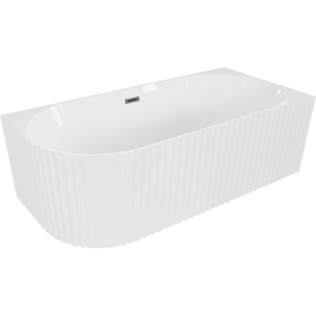 Mexen Gia freistehende Eckbadewanne rechts geriffelt 150 x 75 cm, weiß glänzend, Überlauf gun gray gebürstet - 52701507500P-66
