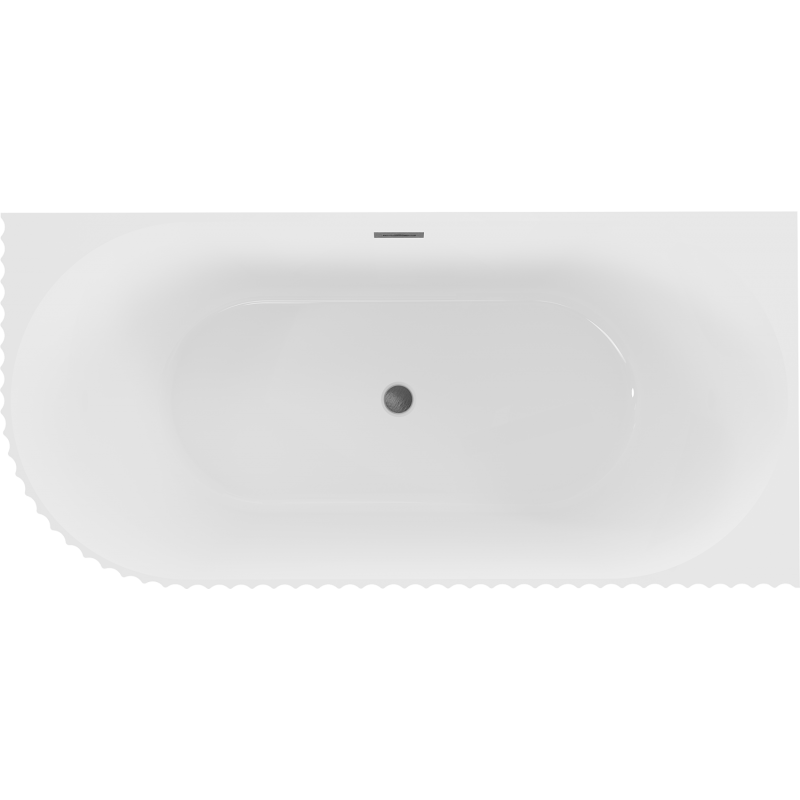 Mexen Gia freistehende Eckbadewanne rechts geriffelt 150 x 75 cm, weiß glänzend, Überlauf gun gray gebürstet - 52701507500P-66