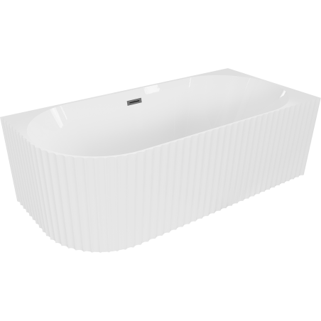 Mexen Gia freistehende Eckbadewanne gerillt rechts 150 x 75 cm, weiß glänzend, Überlauf Gun Metal - 52701507500P-95