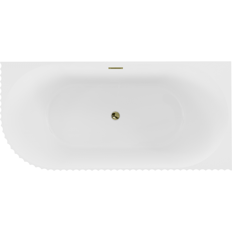 Mexen Gia freistehende Eckbadewanne geriffelt rechts 170 x 80 cm, weiß matt, Überlauf gold - 52701708001P-50
