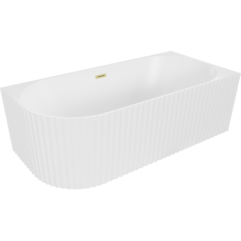Mexen Gia freistehende Eckbadewanne, gerillt, rechts 170 x 80 cm, weiß matt, Überlauf gold gebürstet - 52701708001P-55