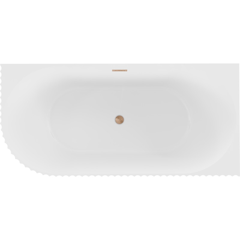 Mexen Gia freistehende Eckbadewanne geriffelt rechts 170 x 80 cm, weiß matt, Überlauf gebürstetes Kupfer - 52701708001P-65