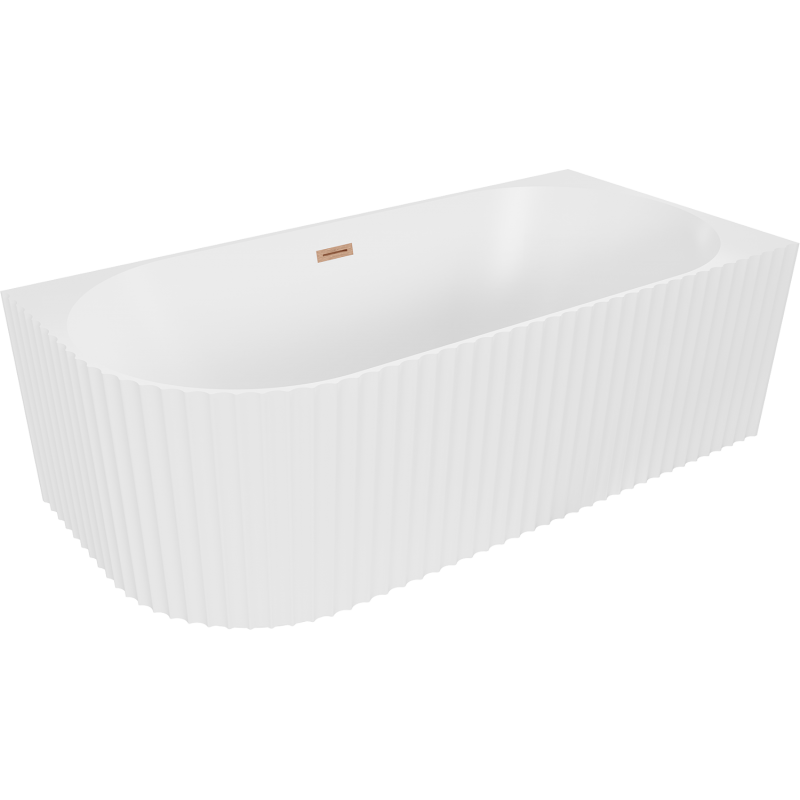 Mexen Gia Freistehende Eckbadewanne gerillt rechts 170 x 80 cm, weiß matt, Überlauf gebürstetes Kupfer - 52701708001P-65