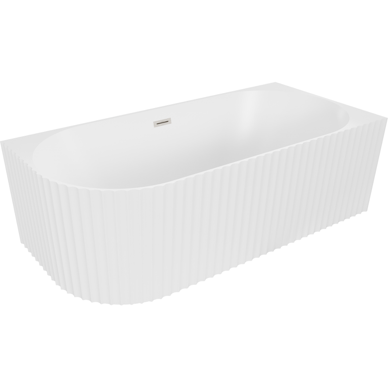 Mexen Gia freistehende Eckbadewanne geriffelt rechts 170 x 80 cm, weiß matt, Überlauf gebürsteter Nickel - 52701708001P-97