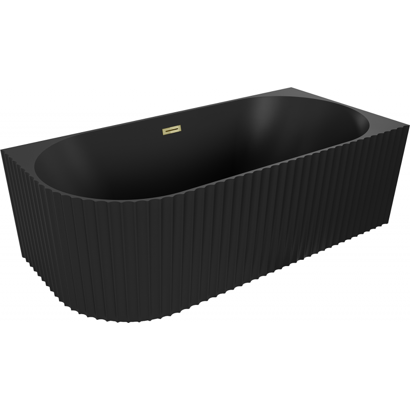 Mexen Gia freistehende Eckwanne geriffelt rechts 170 x 80 cm, schwarz matt, Ablauf gold - 52701708071P-50