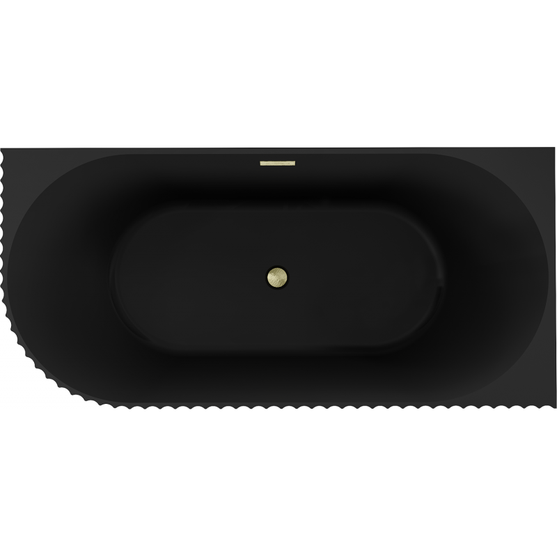 Mexen Gia freistehende Eckbadewanne gerillt rechts 170 x 80 cm, schwarz matt, Überlauf gold gebürstet - 52701708071P-55