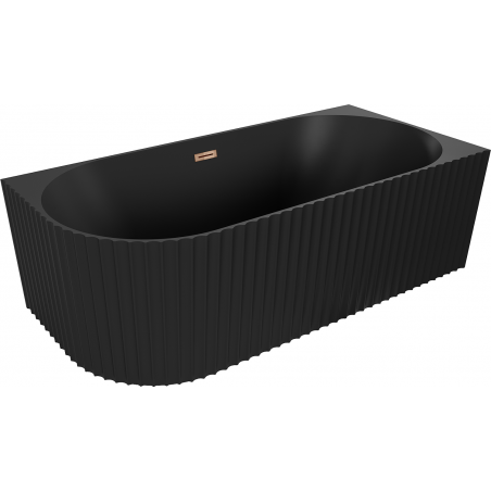 Mexen Gia freistehende Eckbadewanne gerillt rechts 170 x 80 cm, schwarz matt, Überlauf Roségold - 52701708071P-60
