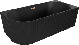 Mexen Gia Freistehende Eckbadewanne geriffelt rechts 170 x 80 cm, schwarz matt, Überlauf gebürstetes Kupfer - 52701708071P-65