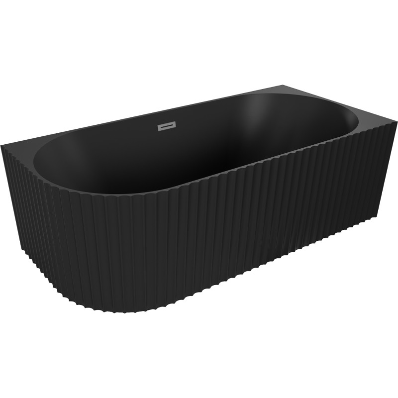 Mexen Gia freistehende Eckbadewanne rechts geriffelt 170 x 80 cm, schwarz matt, Überlauf gun metal - 52701708071P-95