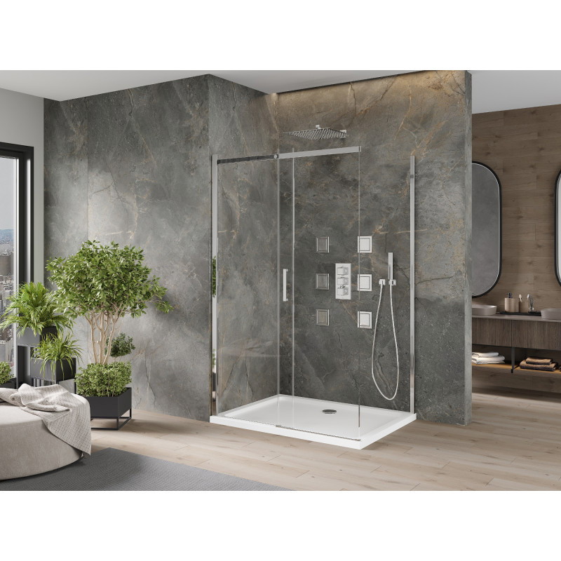 Mexen Omega Schiebetür-Duschkabine 100 x 70 cm, transparent, Chrom + Flat-Duschwanne - 825-100-070-01-00-4010