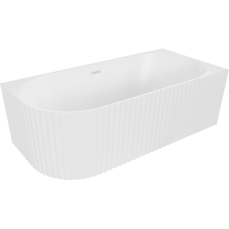 Mexen Gia freistehende Eckbadewanne geriffelt rechts 150 x 75 cm, weiß matt, Überlauf weiß - 52701507501P-20