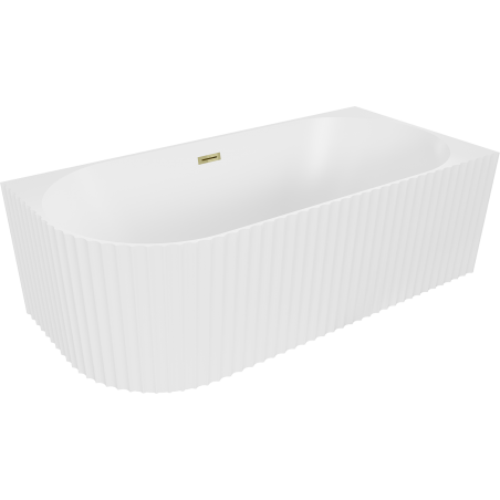 Mexen Gia freistehende Eckbadewanne geriffelt rechts 150 x 75 cm, weiß matt, Überlauf gold - 52701507501P-50