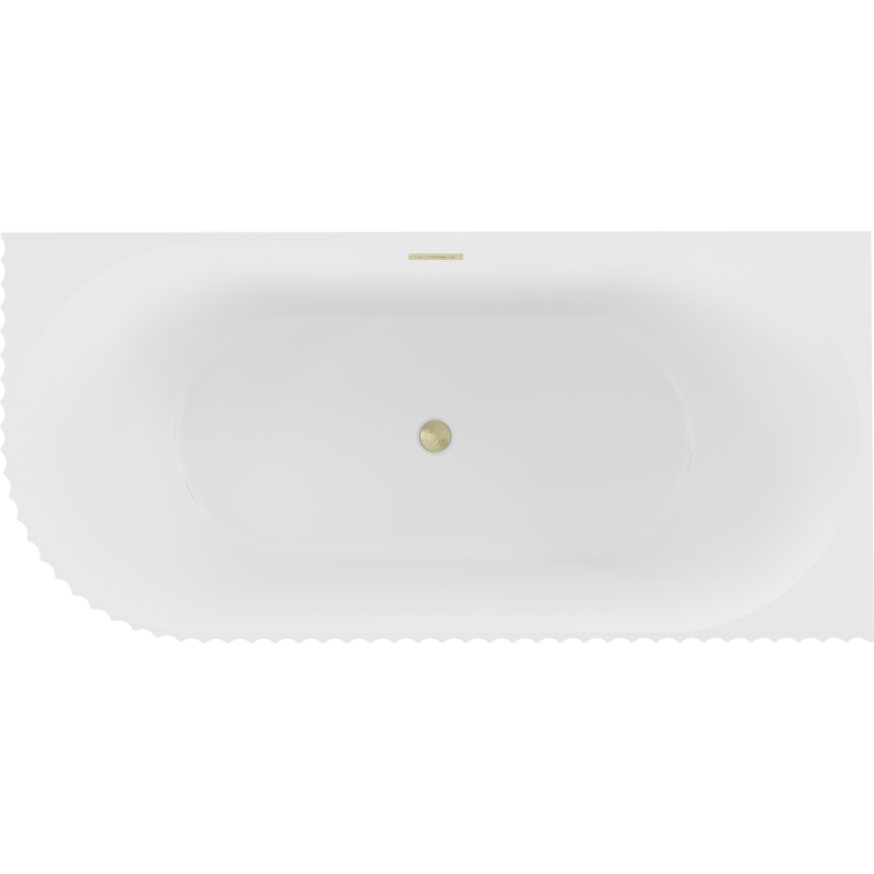 Mexen Gia freistehende Eckbadewanne gerillt rechts 150 x 75 cm, weiß matt, Überlauf gold gebürstet - 52701507501P-55