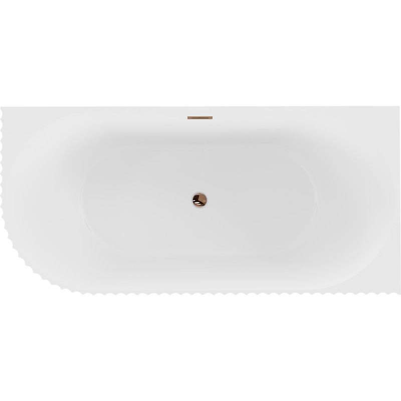 Mexen Gia freistehende Eckbadewanne geriffelt rechts 150 x 75 cm, weiß matt, Überlauf roségold - 52701507501P-60