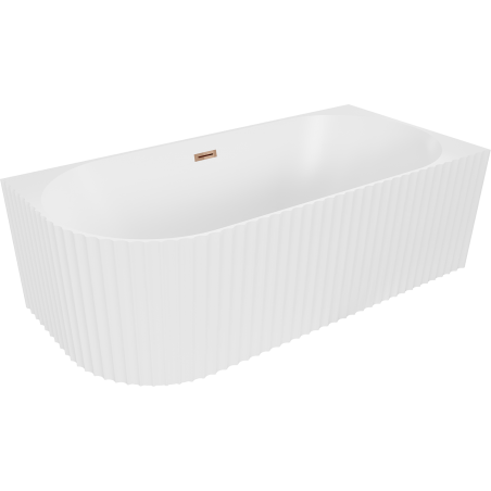 Mexen Gia freistehende Eckbadewanne geraute rechte 150 x 75 cm, weiße Mattoptik, Überlauf Roségold - 52701507501P-60