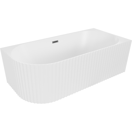 Mexen Gia freistehende Eckbadewanne, geriffelt, rechts 150 x 75 cm, weiß matt, Überlauf gun gray gebürstet - 52701507501P-66
