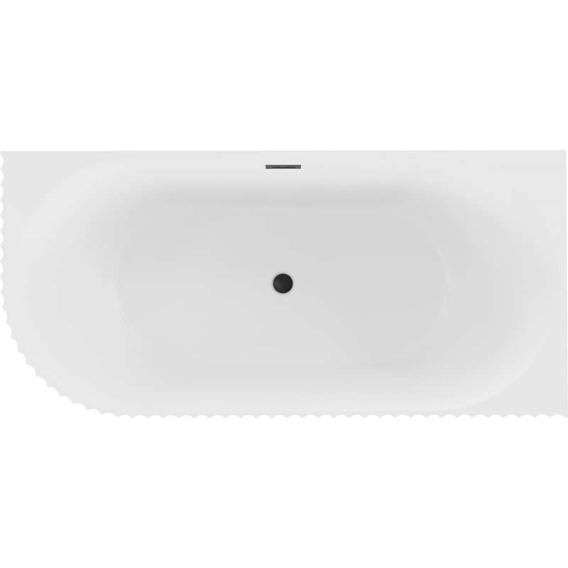 Mexen Gia freistehende Eckbadewanne geriffelt rechts 150 x 75 cm, weiß matt, Überlauf schwarz - 52701507501P-70