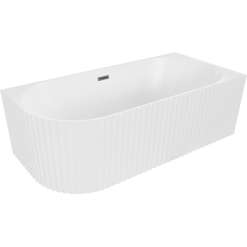 Mexen Gia freistehende Eckbadewanne rechts gerillt 150 x 75 cm, weiß matt, Überlauf gun metal - 52701507501P-95