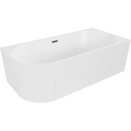 Mexen Gia freistehende Eckbadewanne geriffelt rechts 150 x 75 cm, weiß matt, Überlauf Gun Metal - 52701507501P-95