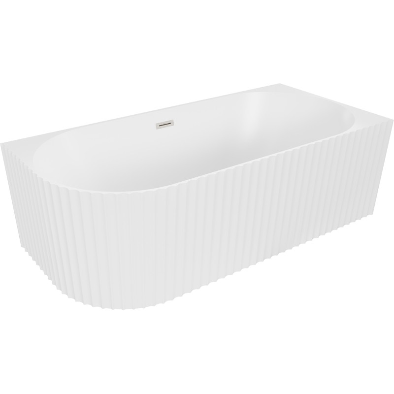 Mexen Gia freistehende Eckbadewanne geriffelt rechts 150 x 75 cm, weiß matt, Überlauf gebürsteter Nickel - 52701507501P-97