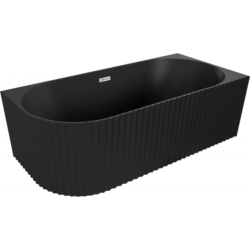 Mexen Gia freistehende Eckwanne geriffelt rechts 150 x 75 cm, schwarz matt, Überlauf chrom - 52701507571P-01