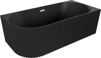 Mexen Gia freistehende Eckwanne geriffelt rechts 150 x 75 cm, schwarz matt, Überlauf chrom - 52701507571P-01
