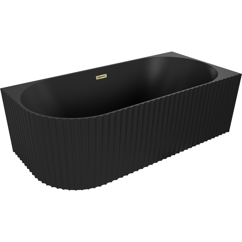 Mexen Gia freistehende Eckbadewanne gerillt rechts 150 x 75 cm, schwarz matt, Überlauf gold - 52701507571P-50