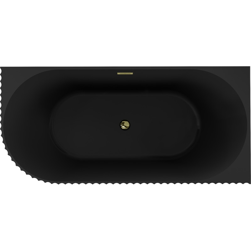 Mexen Gia freistehende Eckbadewanne gerillt rechts 150 x 75 cm, schwarz matt, Überlauf gold - 52701507571P-50