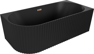 Mexen Gia freistehende Ecke Badewanne geriffelt rechts 150 x 75 cm, schwarz matt, Überlauf Roségold - 52701507571P-60