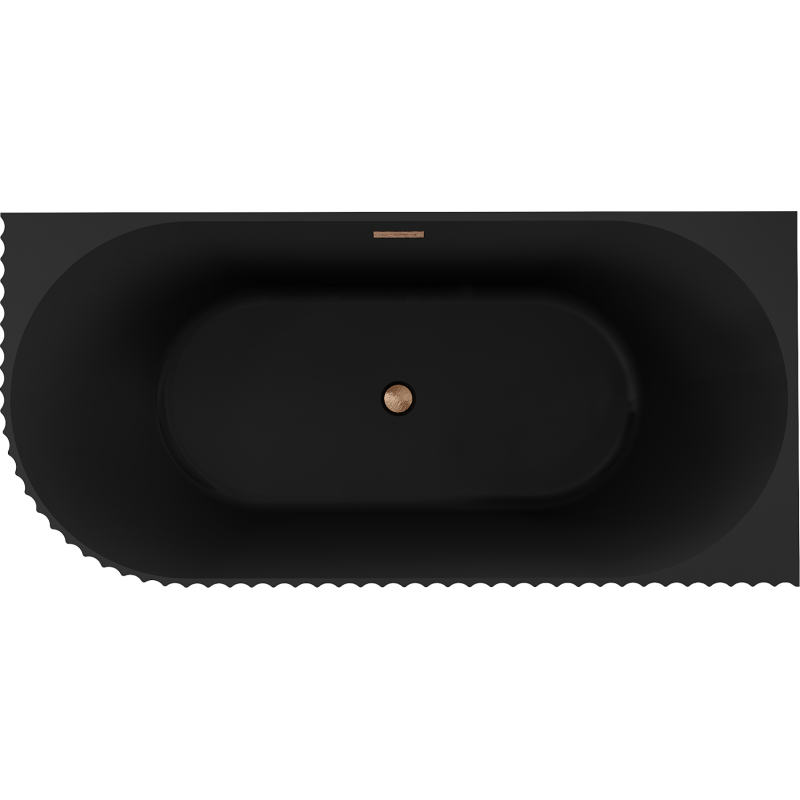 Mexen Gia Freistehende Eckbadewanne geriffelt rechts 150 x 75 cm, schwarz matt, Überlauf kupfer gebürstet - 52701507571P-65
