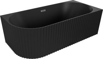 Mexen Gia freistehende Eckbadewanne, rechts geriffelt 150 x 75 cm, schwarz matt, Überlauf gun grey gebürstet - 52701507571P-66
