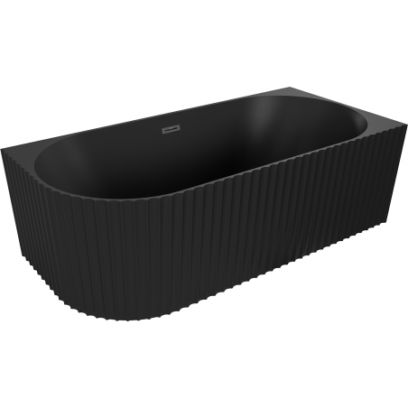 Mexen Gia freistehende, geriffelte Eckbadewanne rechts 150 x 75 cm, schwarz matt, Überlauf schwarz - 52701507571P-70