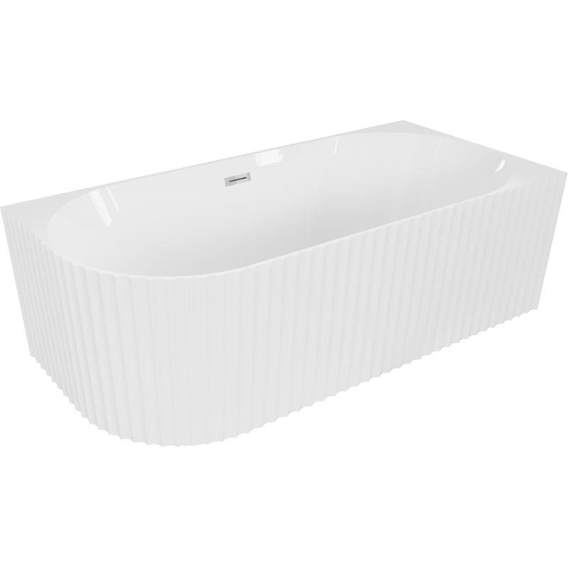 Mexen Gia freistehende Eckbadewanne geriffelt rechts 170 x 80 cm, weiß glänzend, Überlauf chrom - 52701708000P-01