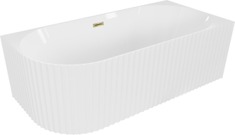 Mexen Gia freistehende Eck-Badewanne geriffelt rechts 170 x 80 cm, weiß glänzend, Überlauf gold - 52701708000P-50