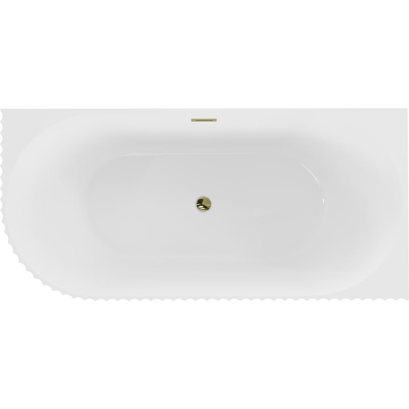 Mexen Gia freistehende Eck-Badewanne geriffelt rechts 170 x 80 cm, weiß glänzend, Überlauf gold - 52701708000P-50