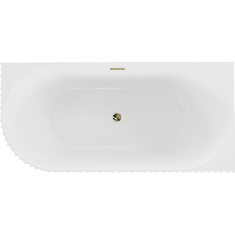 Mexen Gia freistehende Eckbadewanne geriffelt rechts 170 x 80 cm, weiß glänzend, Überlauf gold - 52701708000P-50