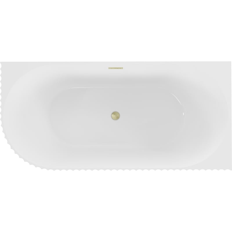 Mexen Gia freistehende Eckbadewanne mit Riffelung rechts 170 x 80 cm, weiß glänzend, Überlauf gebürstet gold