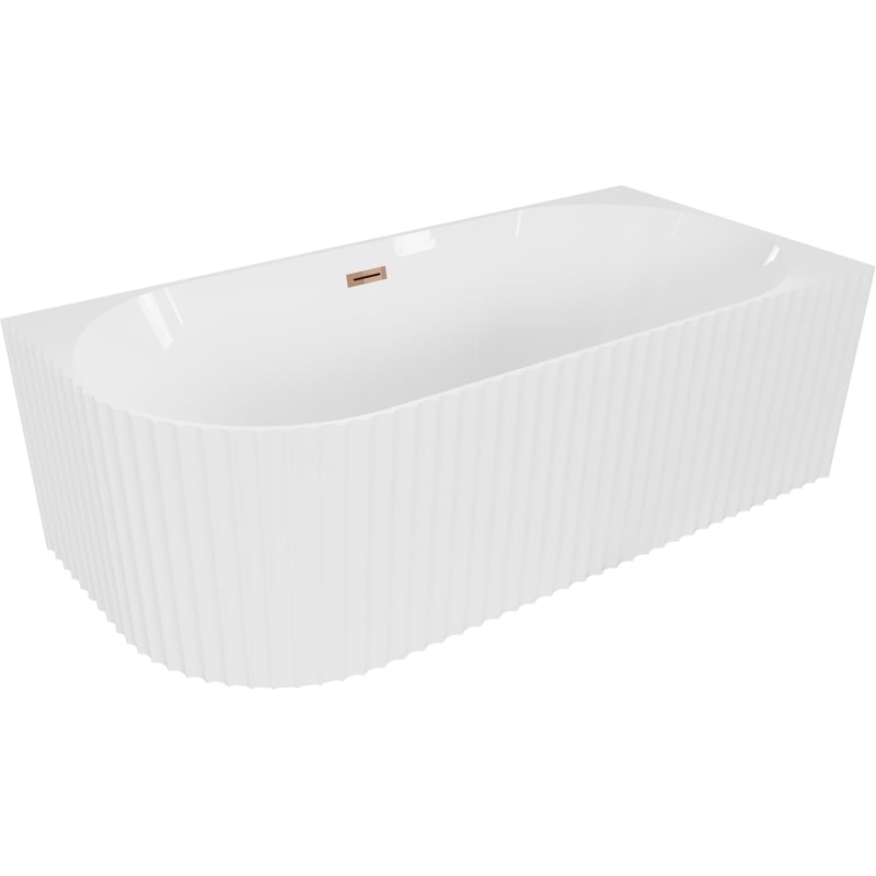 Mexen Gia freistehende Eckbadewanne geriffelt rechts 170 x 80 cm, weiß glänzend, Überlauf roségold - 52701708000P-60