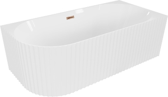 Mexen Gia freistehende Eckbadewanne geriffelt rechts 170 x 80 cm, weiß glänzend, Überlauf roségold - 52701708000P-60