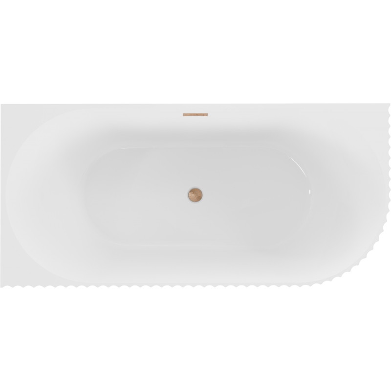 Mexen Gia Freistehende Eckbadewanne mit Rillen rechts 170 x 80 cm, weiß glänzend, Überlauf gebürstetes Kupfer - 52701708000P-65